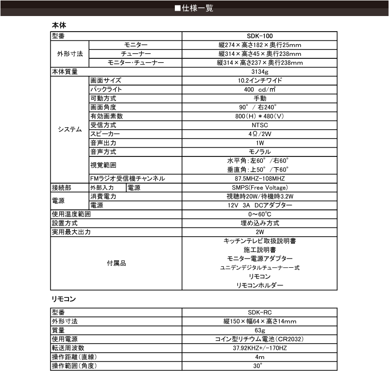 仕様一覧